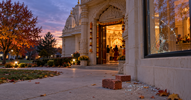 Bricks Thrown at Ohio Hindu Temple While Devotees Were Inside in New York,NY