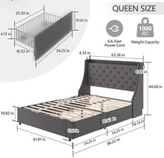 Queen Size Bed Frame With Charging Station in Bordentown, NJ