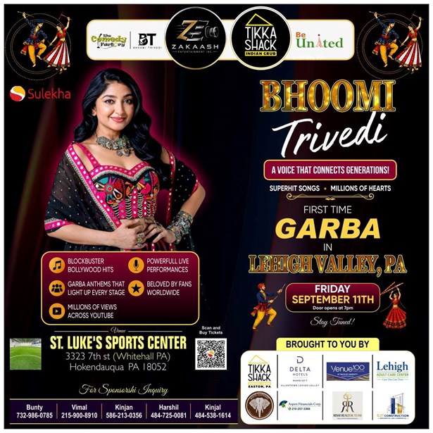 Bhoomi Trivedi Live Garba Night 2026 in Lehigh Valley