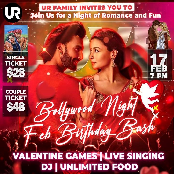 Sway to the Rhythms of Love at the Valentine Bollywood Night and Feb Birthday Bash