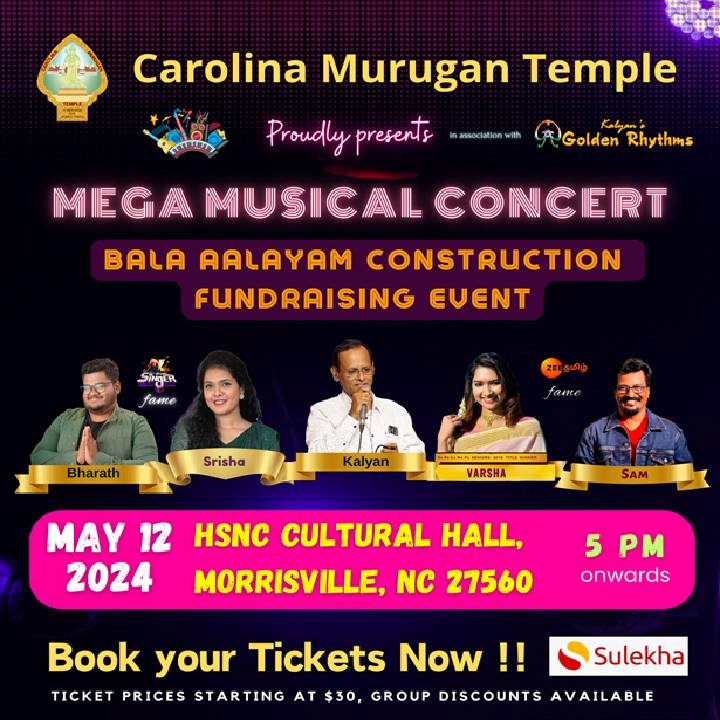 Unleash the Divine Musical Magic at Carolina Murugan Temple's Mega Concert