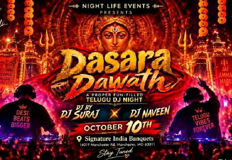 Dasara Dawath Fun-Filled Telugu DJ Night in Missouri: A Celebration You Won't Forget 