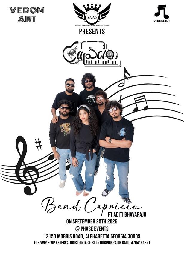  Band Capricio Rise Tour 2026: A High-Energy Night of Telugu, Hindi & Tamil Music in Atlanta
