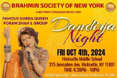Brahmin Society of New York Celebrate Navaratri Dandiya Night with Garba Queen Foram Shah in Hicksville, NY