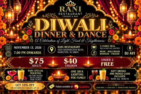Diwali Dinner & Dance Party with DJ at Rani Indian Restaurant in , NJ