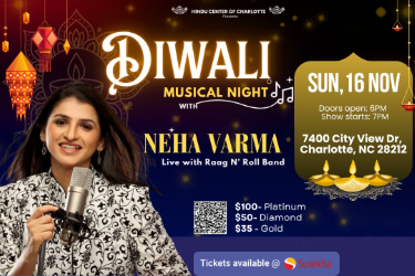 DIWALI Musical Night with SaReGaMaPa Fame Neha Varma live and Raag N' Roll Band in Charlotte, NC