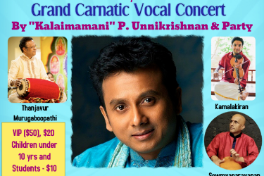 This event postponed to fall 2020- Tickets will be refunded in due course. Ganesha Gayathri Temple presents: "Kalaimamani" P. Unnikrishnan- Carnatic concert in Willowbrook, IL