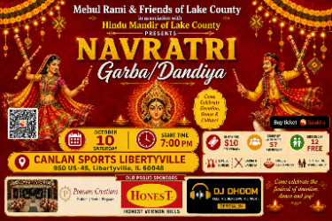 Garba & Dandiya With Mehul Rami & Friends In Association With Hmlc - Chicago Indian event on Sat, Oct 10
