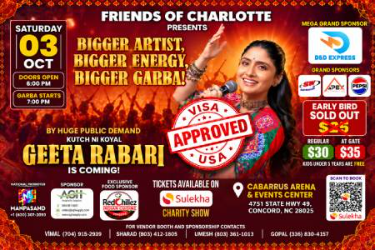 Garba Night With Geeta Rabari - Raleigh Indian event on Sat, Oct 3