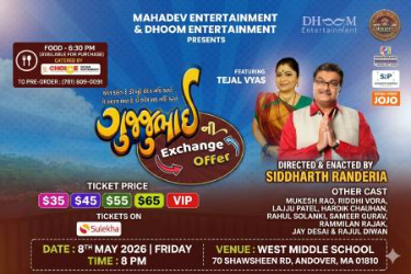 Gujjubhai Ni Exchange Offer - Gujarati Comedy Play by Siddharth Randeria, Live in ANDOVER, MAWEST MIDDLE SCHOOL in Andover, MA