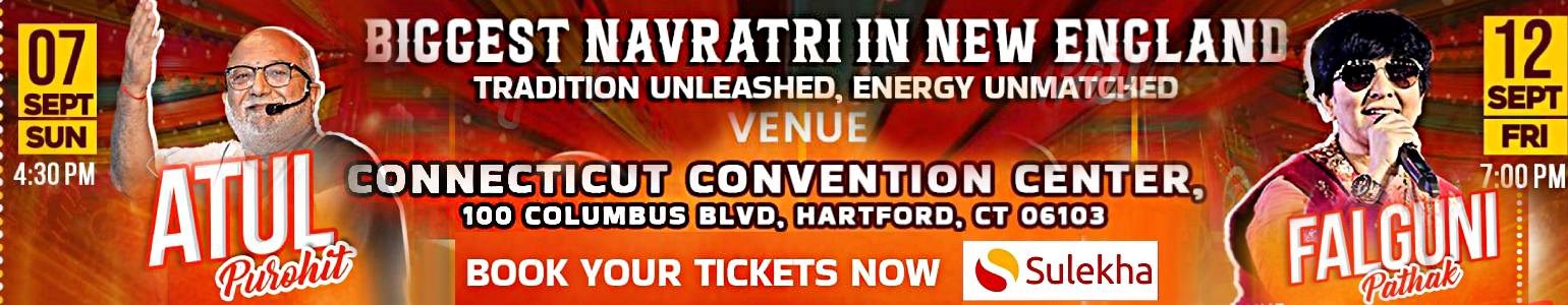 Steal The Deal ! Special Combo tickets for legendary Singer Garba King Atul Purohit on Sept. 7th & Garba Queen Falguni Pathak on Sept. 12th at the iconic Connecticut Convention Center -a premier venue in the heart of New England. 