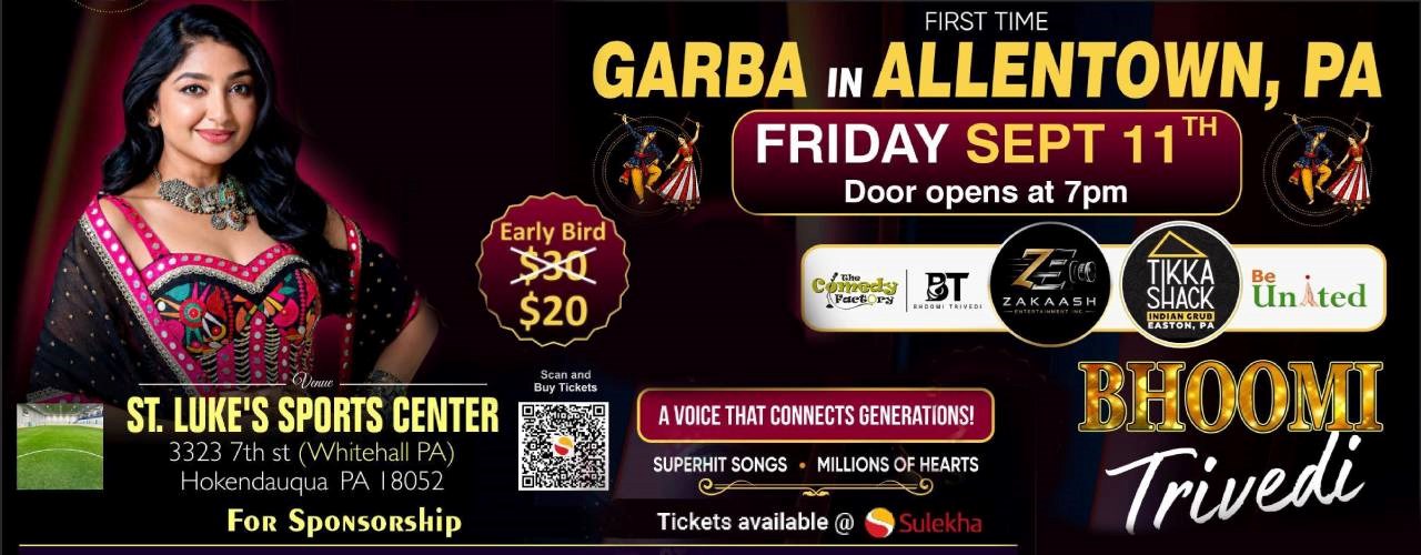 Bhoomi Trivedi Live Garba Night 2026 in Lehigh Valley/Philadelphia