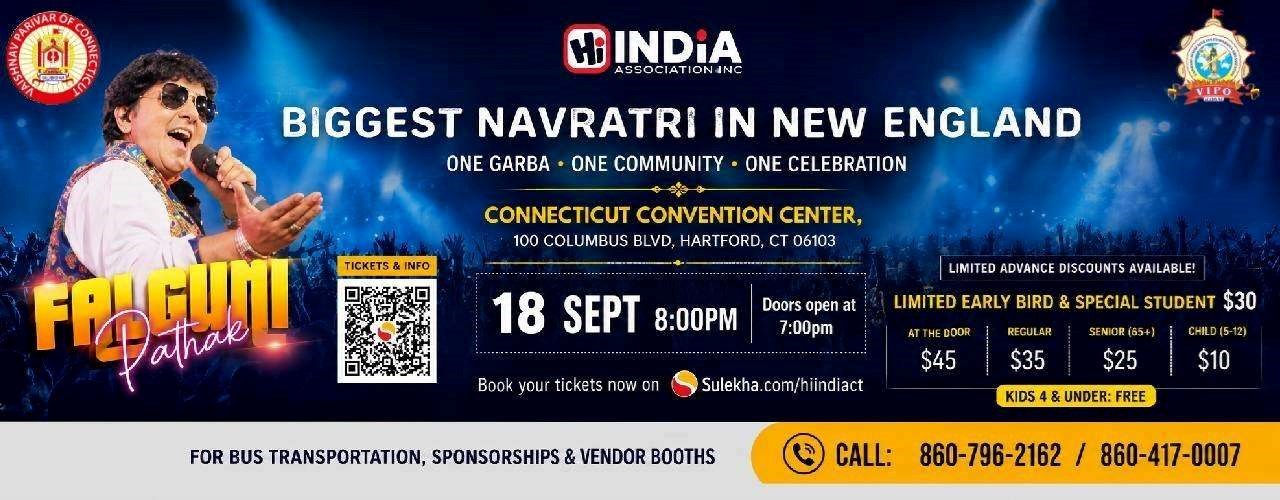 Bus Transportation (Round Trip) for Falguni Pathak Dandiya Dhoom 2026 in Hartford