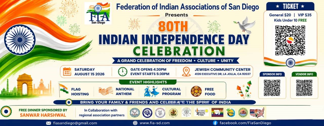 FIA San Diego's 80th Independence Day of India Celebration 2026