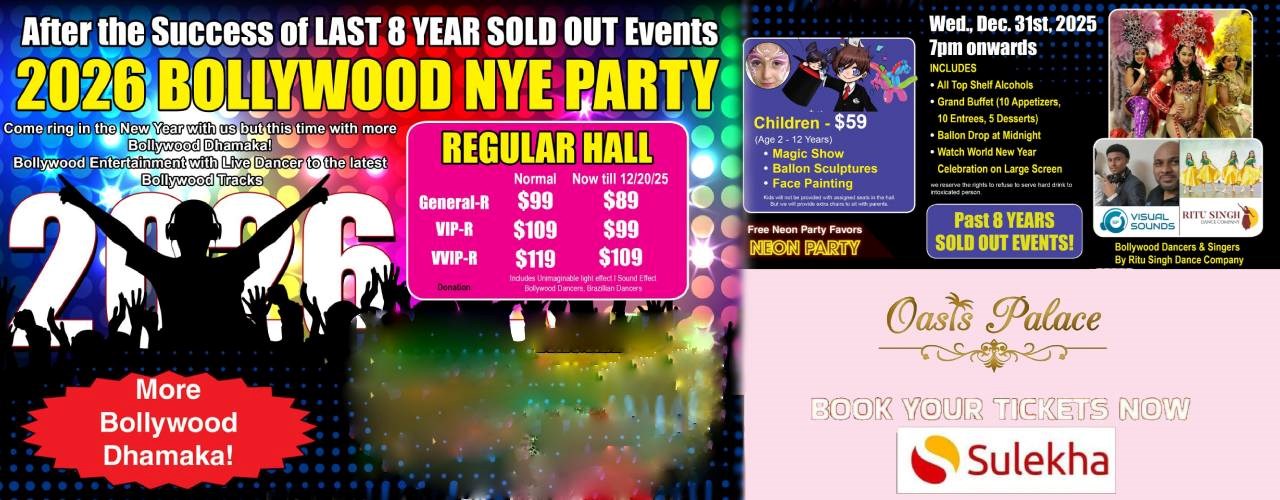 Oasis Palace (Regular Hall) 2026 BOLLYWOOD NEW YEAR PARTY
