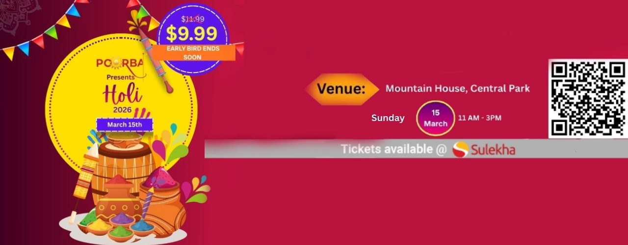 Poorba's 2026 Holi Celebration – A Festival of Colors, Music & Joy!