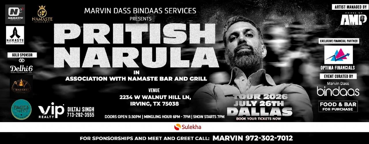 Pritish Narula Live Comedy Show Tour 2026 in Dallas 