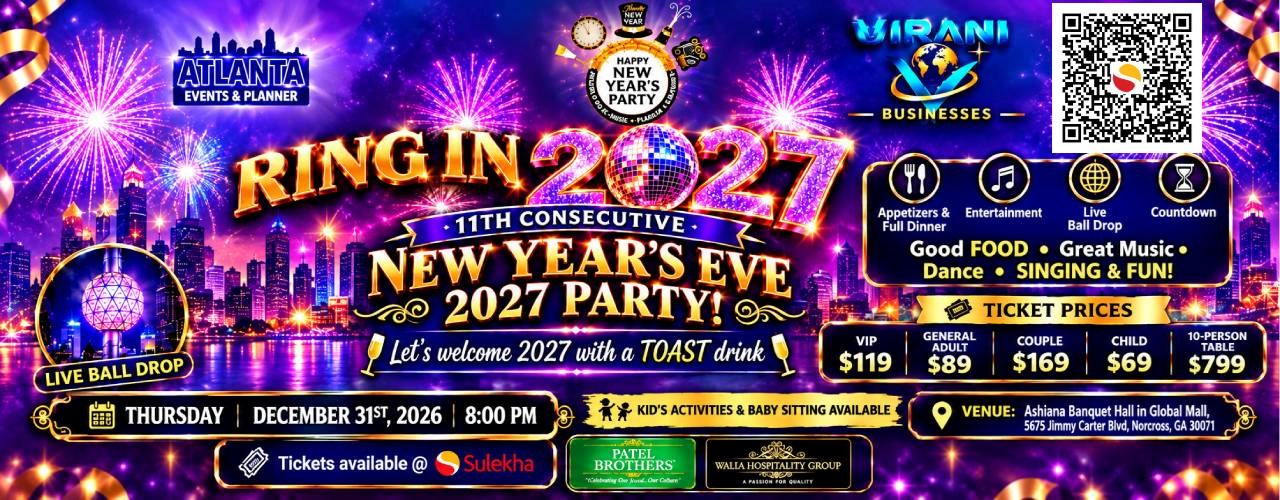 Ring in 2027 – New Year's Eve 2027 Party! at Ashiana Banquet Hall ...
