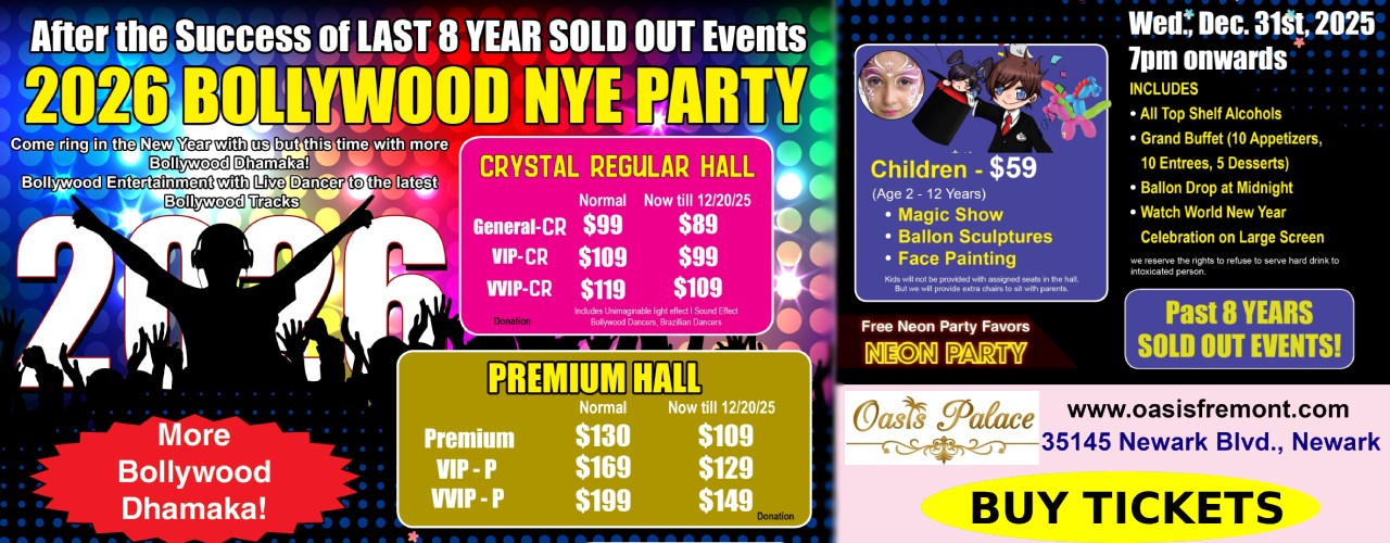 Oasis Palace 2026 BOLLYWOOD NEW YEAR PARTY