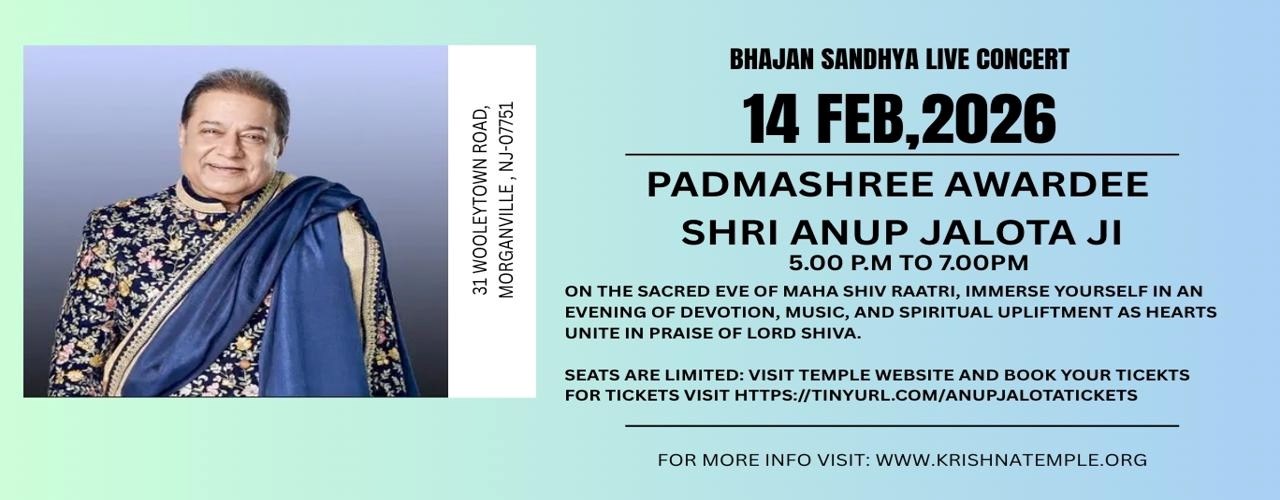 BHAJAN SANDHYA LIVE CONCERT BY PADMASHREE AWARDEE SH.ANUP JALOTA JI AT SHRI KRISHNA MANDIR MORGANVILLE