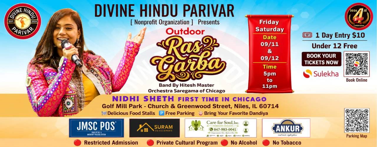 Nidhi Seth Live Outdoor Garba First Time in Chicago by Divine Hindu Parivar Sept 11th, 2026
