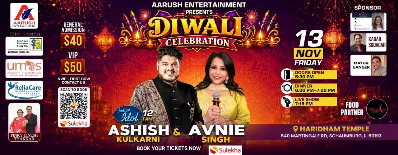 Diwali Celebration with Ashish Kulkarni & Avnie Singh In Chicago