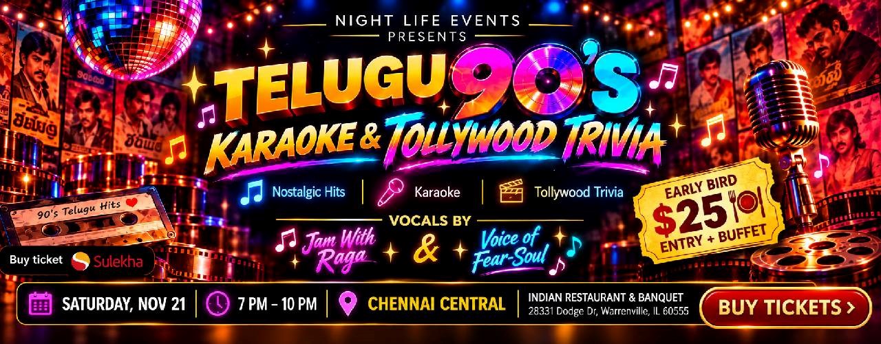 Telugu 90s Karaoke & Tollywood Trivia in Chicago