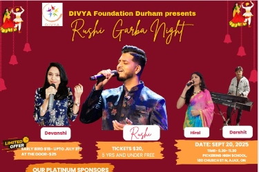 Rushi Purohit Garba Night 2025 by DIVYA foundation in Ajax, ON