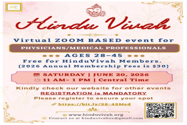 HINDU VIVAH | ZOOM EVENT, JUNE 20, Physicians/Medical Professionals, Ages 28 - 45 in ZOOM,