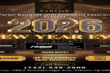 NYE Bash 2026 DJ Platinum Roadshow | Parlor Banquet & Chamkila Caterers in Edison, NJ
