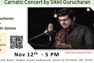 Sikkil Gurucharan Concert in Portland, OR