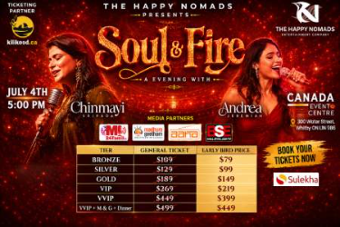 Soul & Fire – A Musical evening with Chinmayi Sripada & Andrea Jeremiah in Whitby, ON