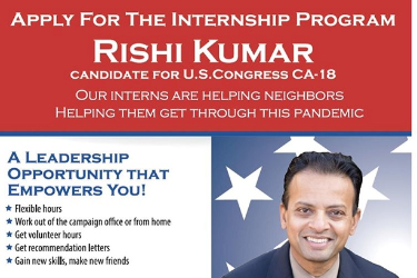 Rishi Kumar For Congress 2020 Year Long Internship Program (May to June) in , 