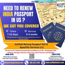 Sathish Notary Passport OCI & Apostille Services L