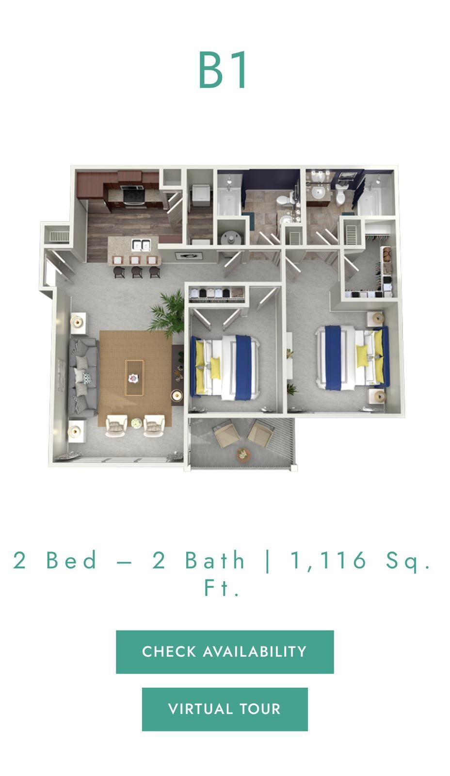 Comfortable 2B/2B Apartment Up For Rent!