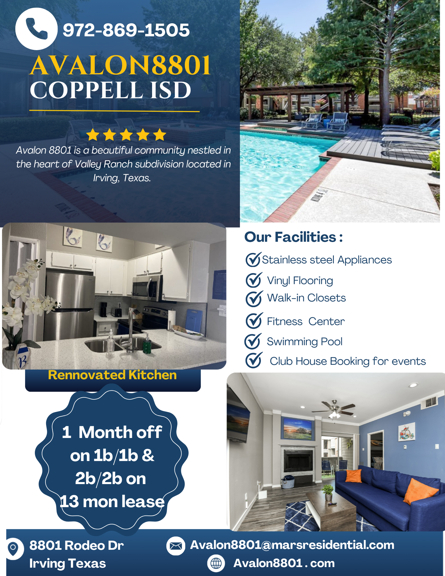 Click to Enlarge Avalon8801 Apartment Coppell ISD 1 Month Off Available On 1b/1b