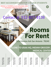 *** CHECK FOR GOOD DEALS**Rooms Available For Rent(less Than $500 Per Month) -Ready To Occupy( Near USAA , Medical Dr).