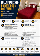Fully Furnished Private Room For Female – Fair Lawn, NJ | 2-Min Walk To NYC Bus | Utilities Included - $1150
